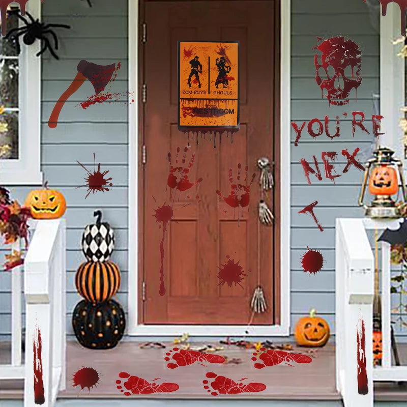 Halloween Decoration Horrible Bloody Handprint Stickers Halloween Window Wall Clings Floor Decals Stickers Halloween Party Props