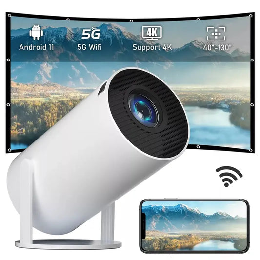 Xgody Gimbal 3 Mini Projector with Android 11, 720P Full HD Auto Keystone Correction Portable Projector, 4K Smart Projector with 2.4/5G Wifi, BT 5.0, 130 Inch Screen, 180 Degree Flip, round Design, Home Video Projector Home Projector