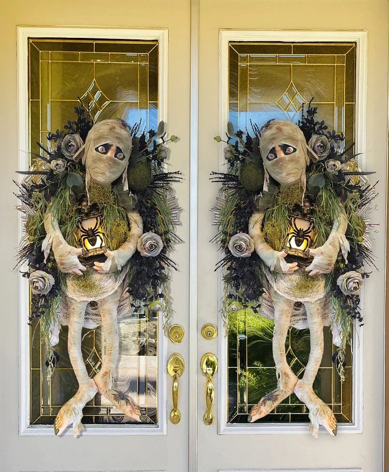 Mummy Halloween Wreath Door Decoration Halloween Horror Wreath Party Decoration Halloween Decorations for Home